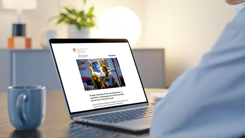 Une personne lisant la newsletter de la DDC sur son ordinateur portable.