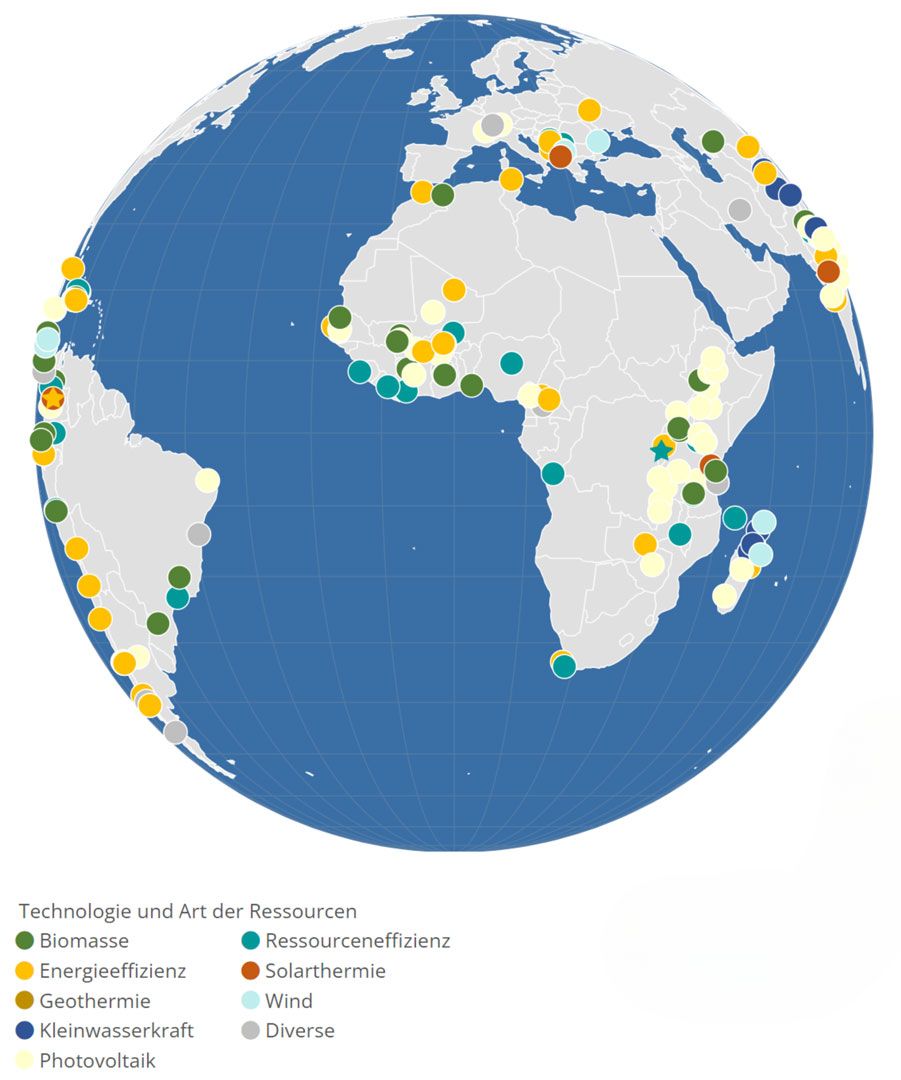Weltkarte mit Ländern, die REPIC-geförderte Projekte beherbergen. 