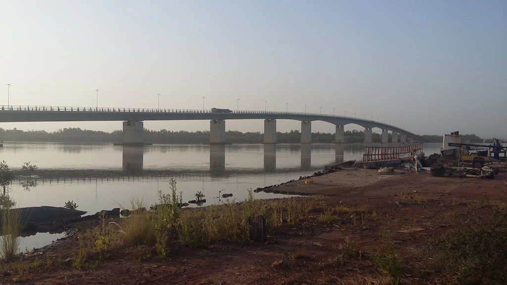 View of the Gambia River and the Farafenni Bridge.