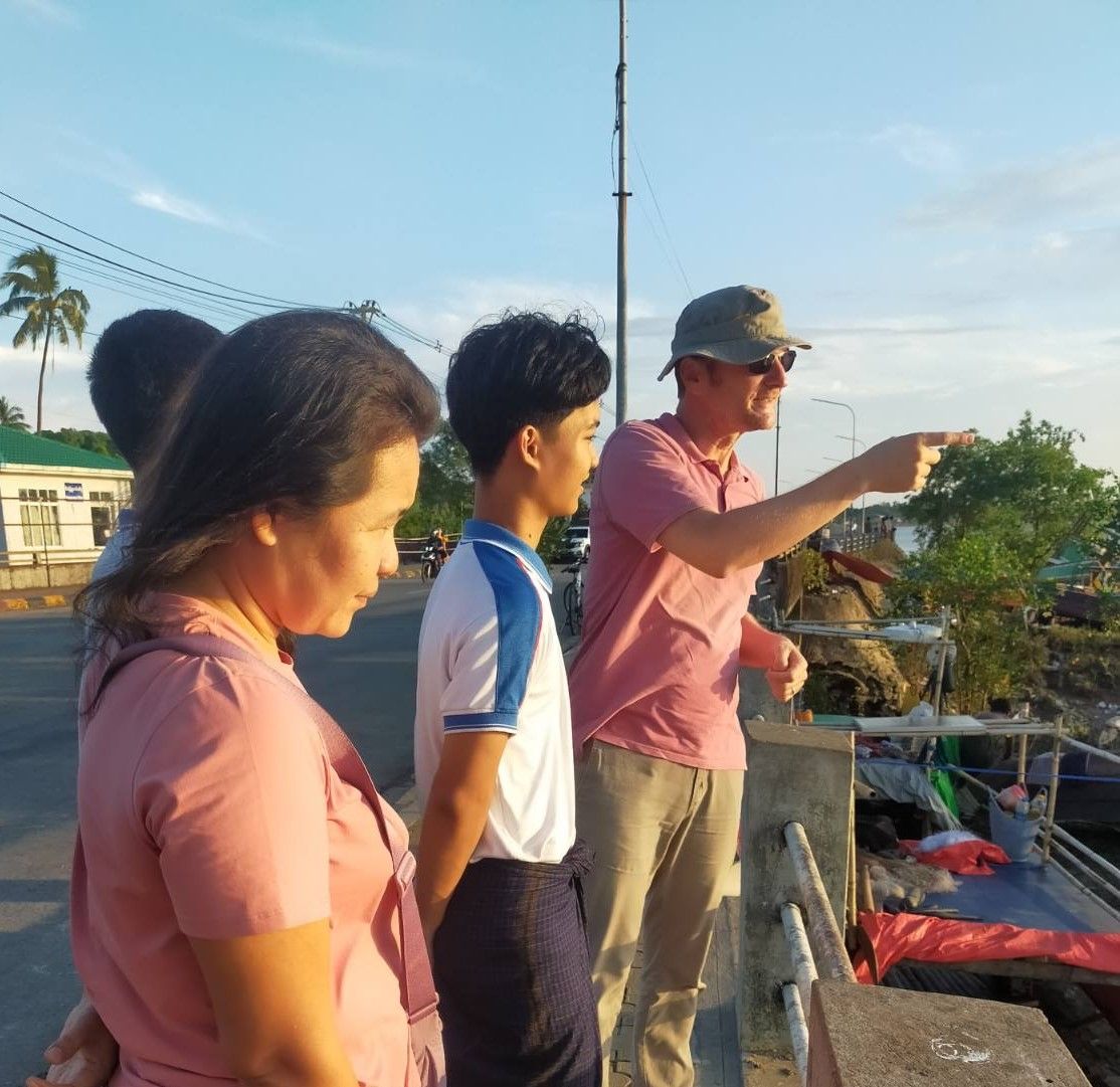 SDC employee Lucas Riegger with colleagues in Myanmar.